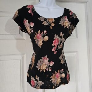 Floral 90s whimsigoth  witchy short sleeve blouse
